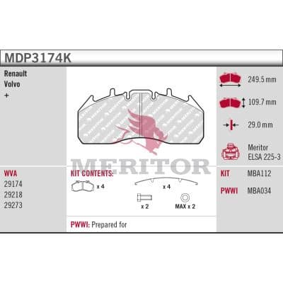 set placute frana,frana disc MERITOR BRAKE PAD KIT MDP3174K