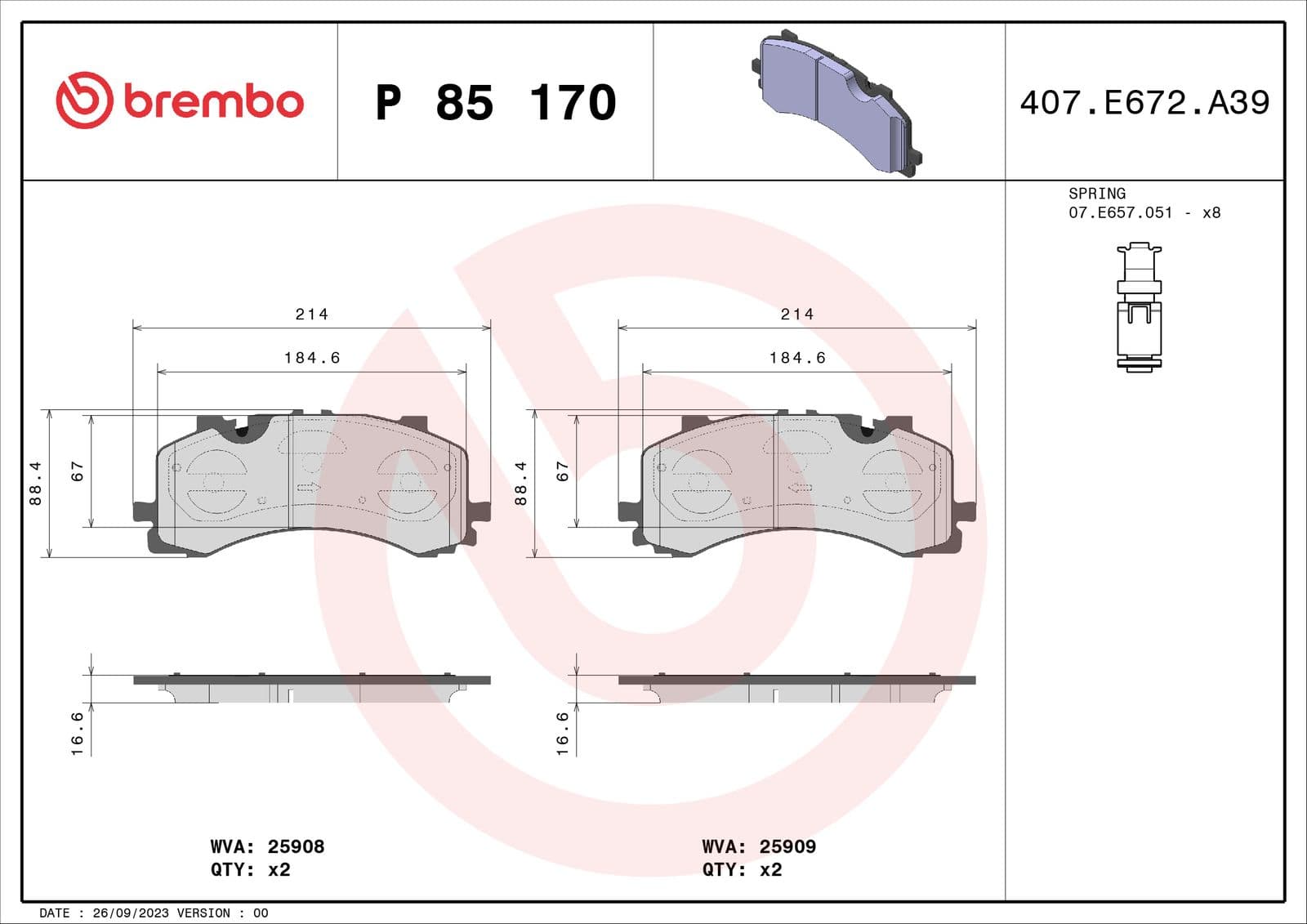 set placute frana,frana disc BREMBO PRIME LINE P 85 170