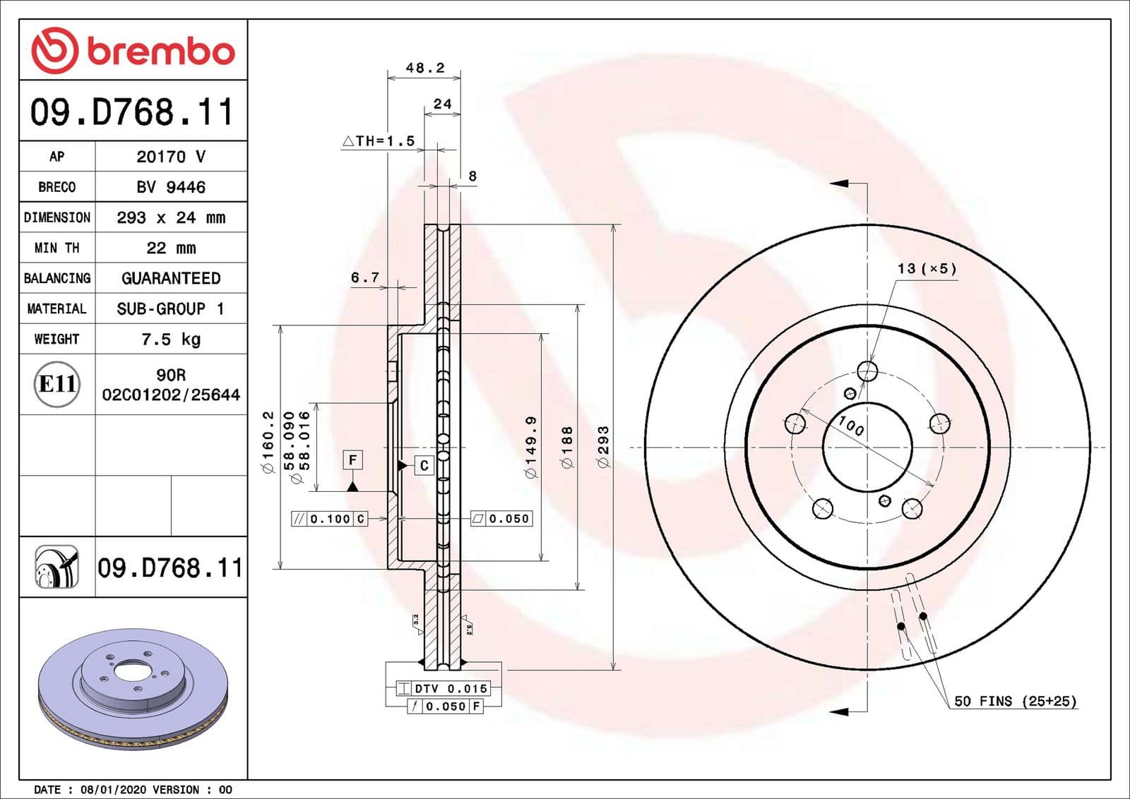 Disc frana BREMBO PRIME LINE - UV Coated 09.D768.11