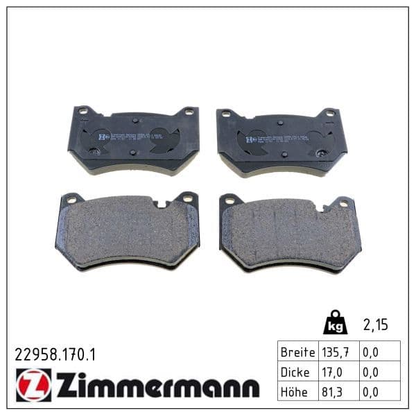 set placute frana,frana disc ZIMMERMANN 22958.170.1