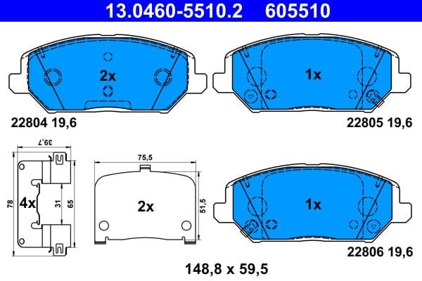 set placute frana,frana disc ATE 13.0460-5510.2