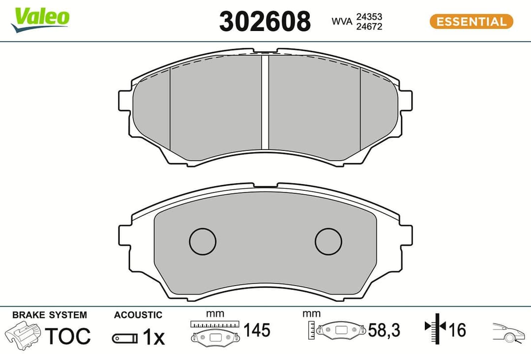 set placute frana,frana disc VALEO ESSENTIAL 302608