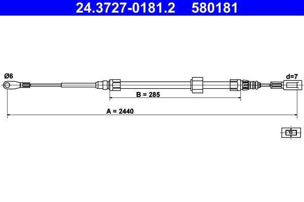 Cablu, frana de parcare ATE 24.3727-0181.2