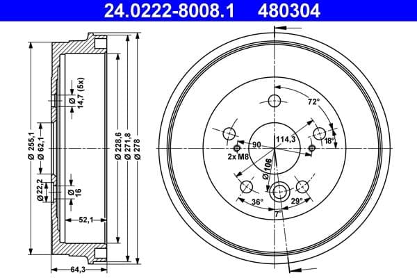 Tambur frana ATE 24.0222-8008.1