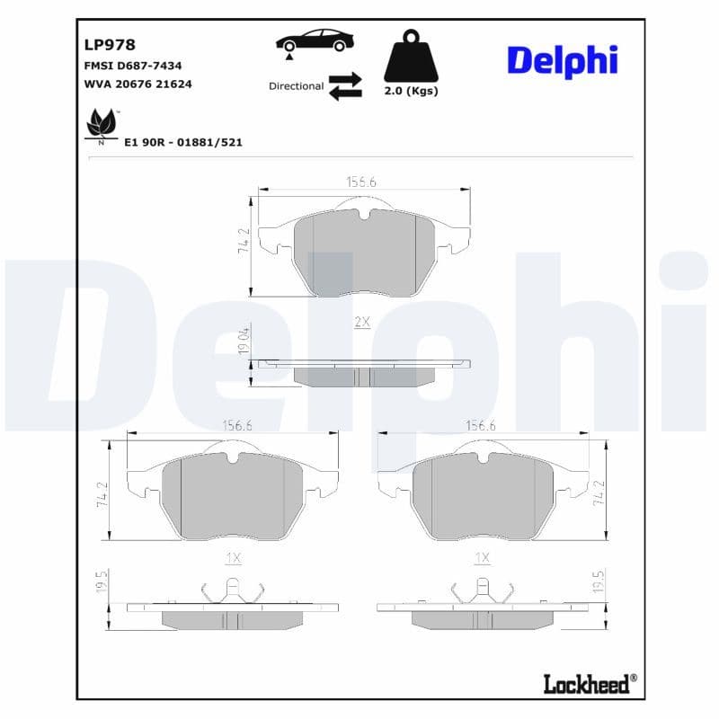 set placute frana,frana disc DELPHI LP978