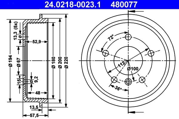 Tambur frana ATE 24.0218-0023.1