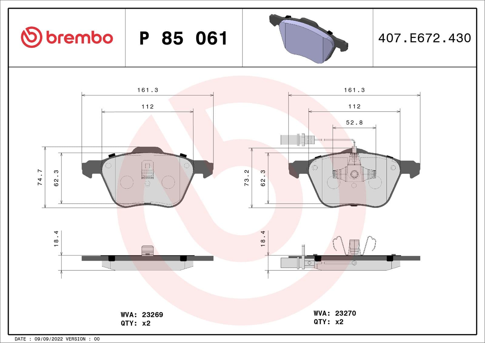 set placute frana,frana disc BREMBO PRIME LINE P 85 061