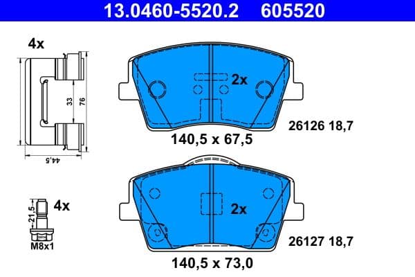 set placute frana,frana disc ATE 13.0460-5520.2