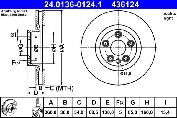 Disc frana ATE 24.0136-0124.1