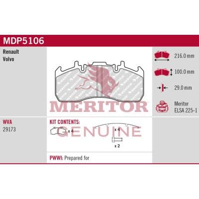 set placute frana,frana disc MERITOR BRAKE PAD KIT MDP5106