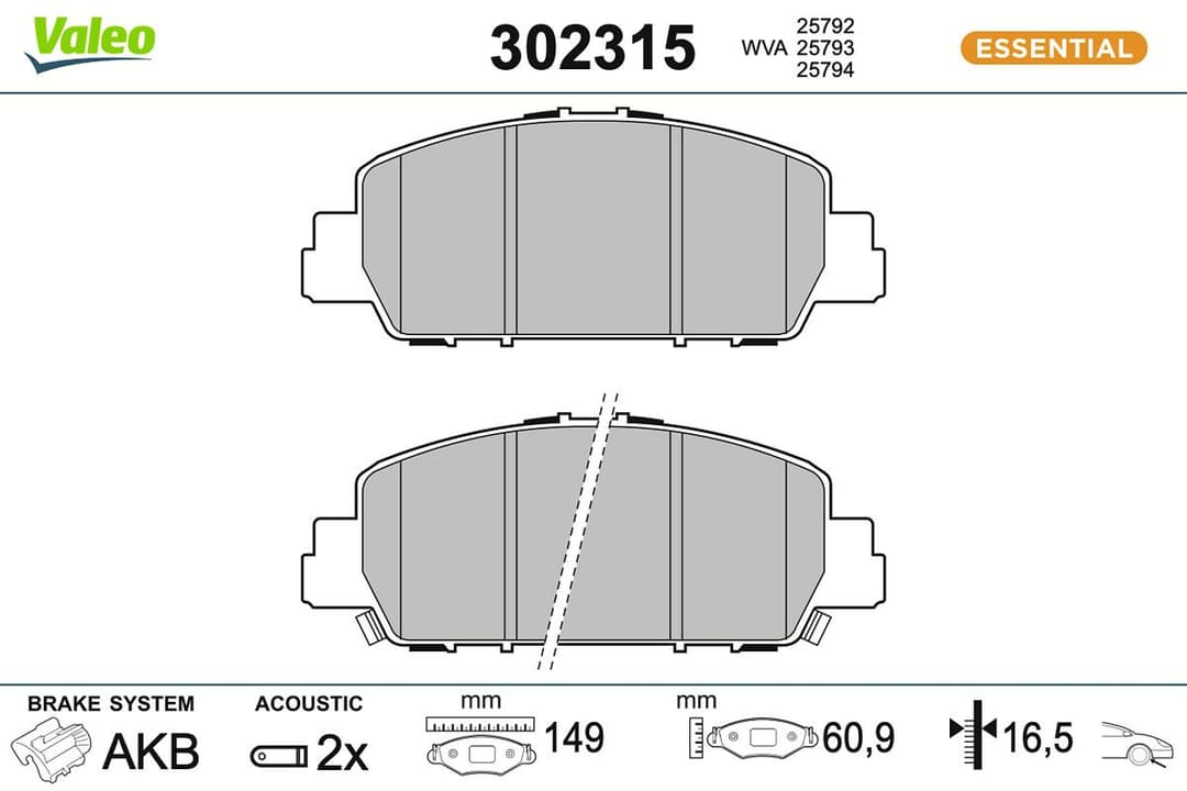 set placute frana,frana disc VALEO ESSENTIAL 302315