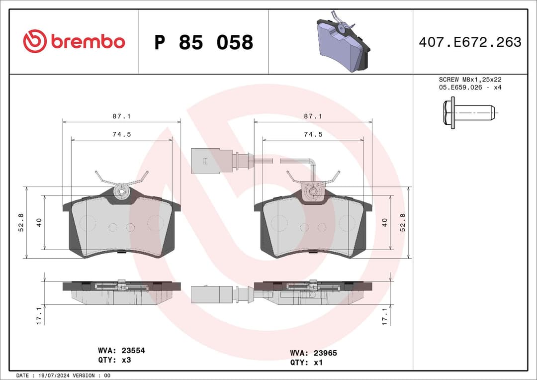 set placute frana,frana disc BREMBO P 85 058