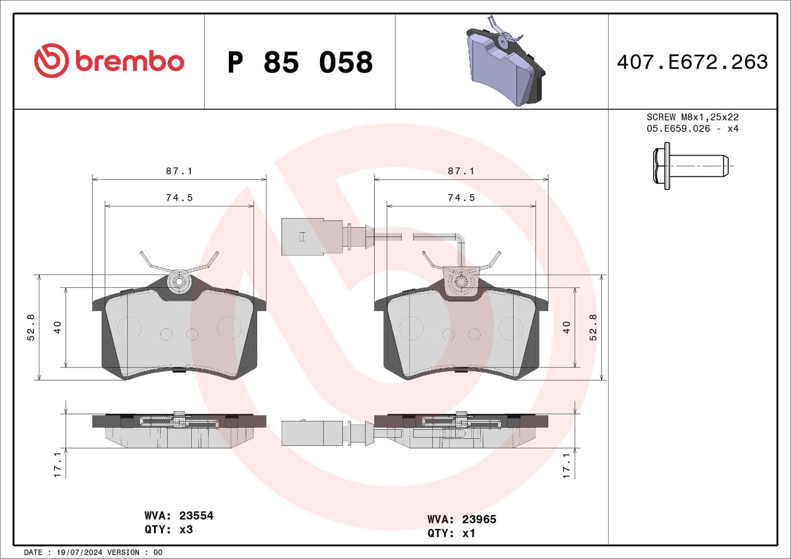 set placute frana,frana disc BREMBO P 85 058