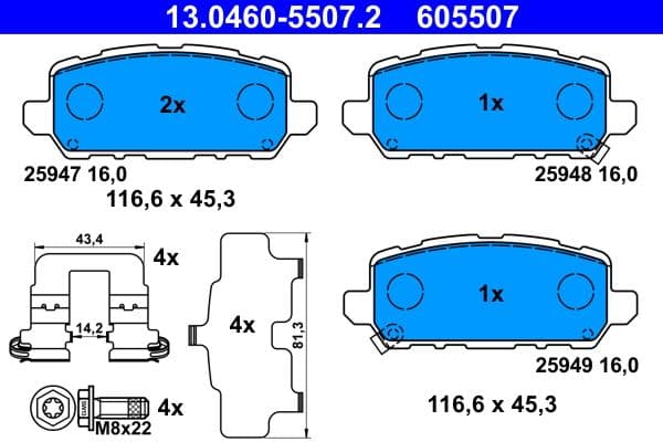 set placute frana,frana disc ATE 13.0460-5507.2