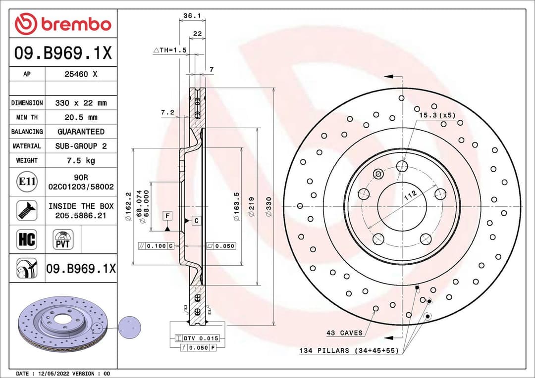 Disc frana BREMBO XTRA LINE - Xtra 09.B969.1X