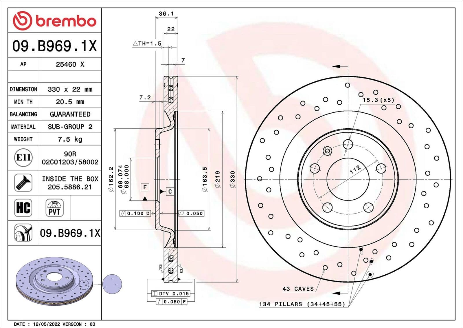 Disc frana BREMBO XTRA LINE - Xtra 09.B969.1X
