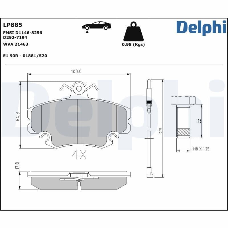 set placute frana,frana disc DELPHI LP885