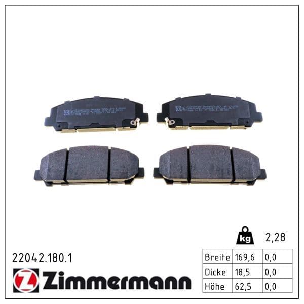 set placute frana,frana disc ZIMMERMANN 22042.180.1