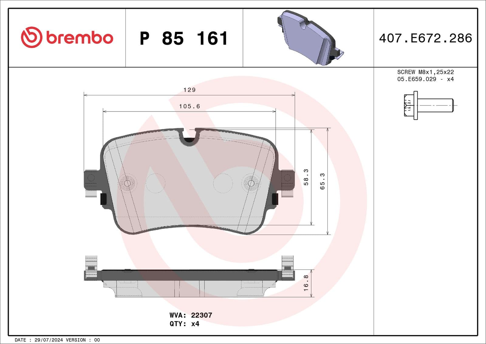 set placute frana,frana disc BREMBO PRIME LINE P 85 161