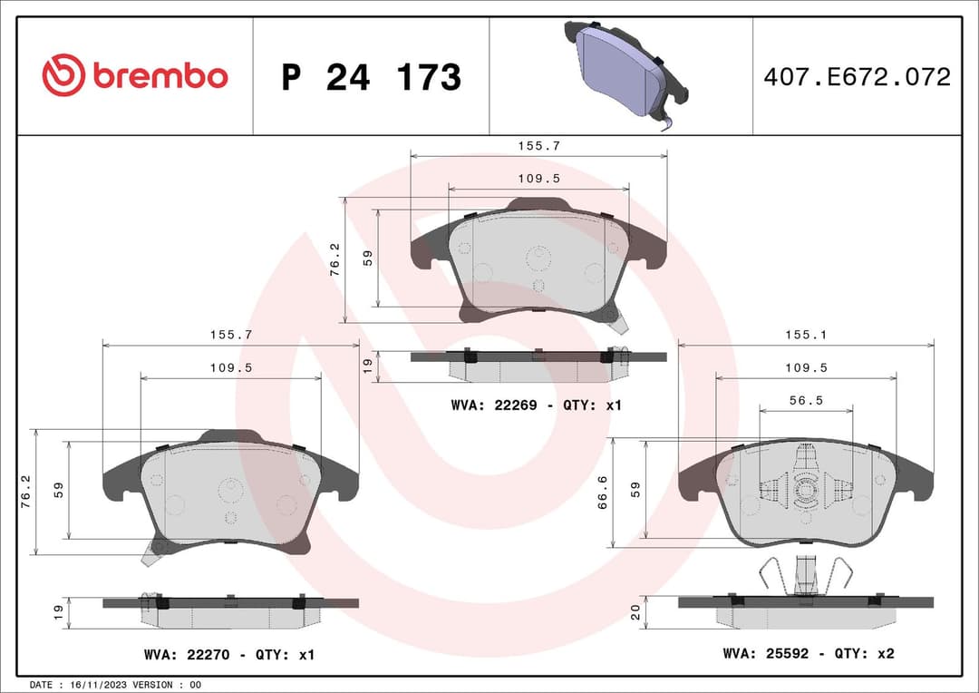 set placute frana,frana disc BREMBO PRIME LINE P 24 173