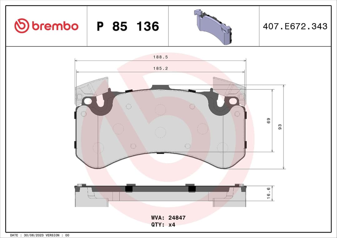 set placute frana,frana disc BREMBO P 85 136