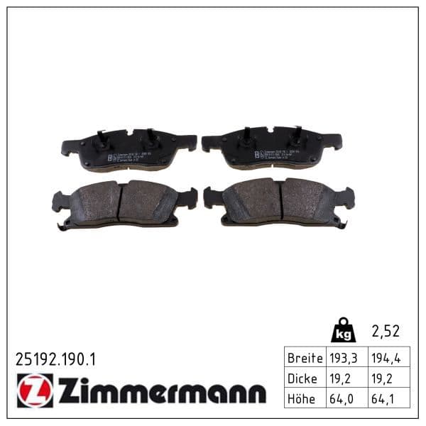set placute frana,frana disc ZIMMERMANN 25192.190.1