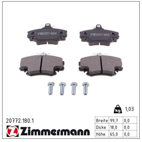 set placute frana,frana disc ZIMMERMANN 20772.180.1