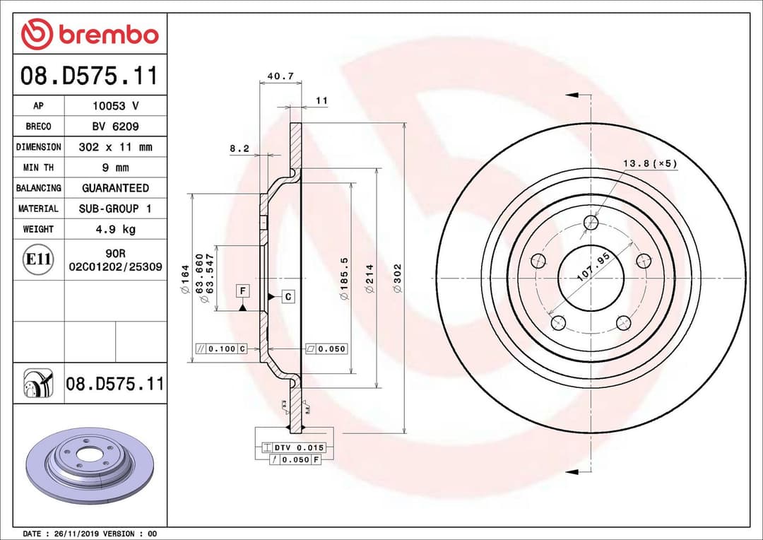 Disc frana BREMBO PRIME LINE - UV Coated 08.D575.11