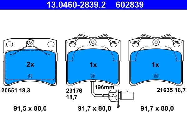 set placute frana,frana disc ATE 13.0460-2839.2