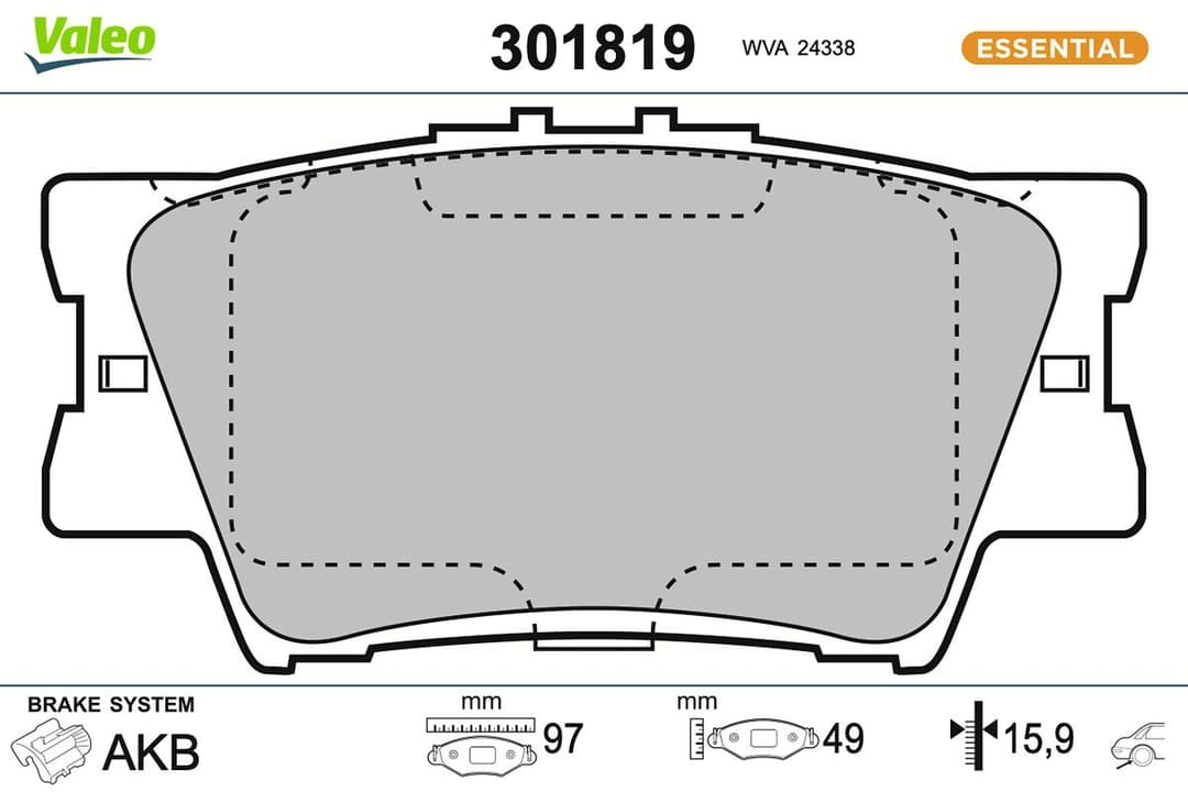 set placute frana,frana disc VALEO ESSENTIAL 301819