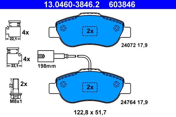 set placute frana,frana disc ATE 13.0460-3846.2