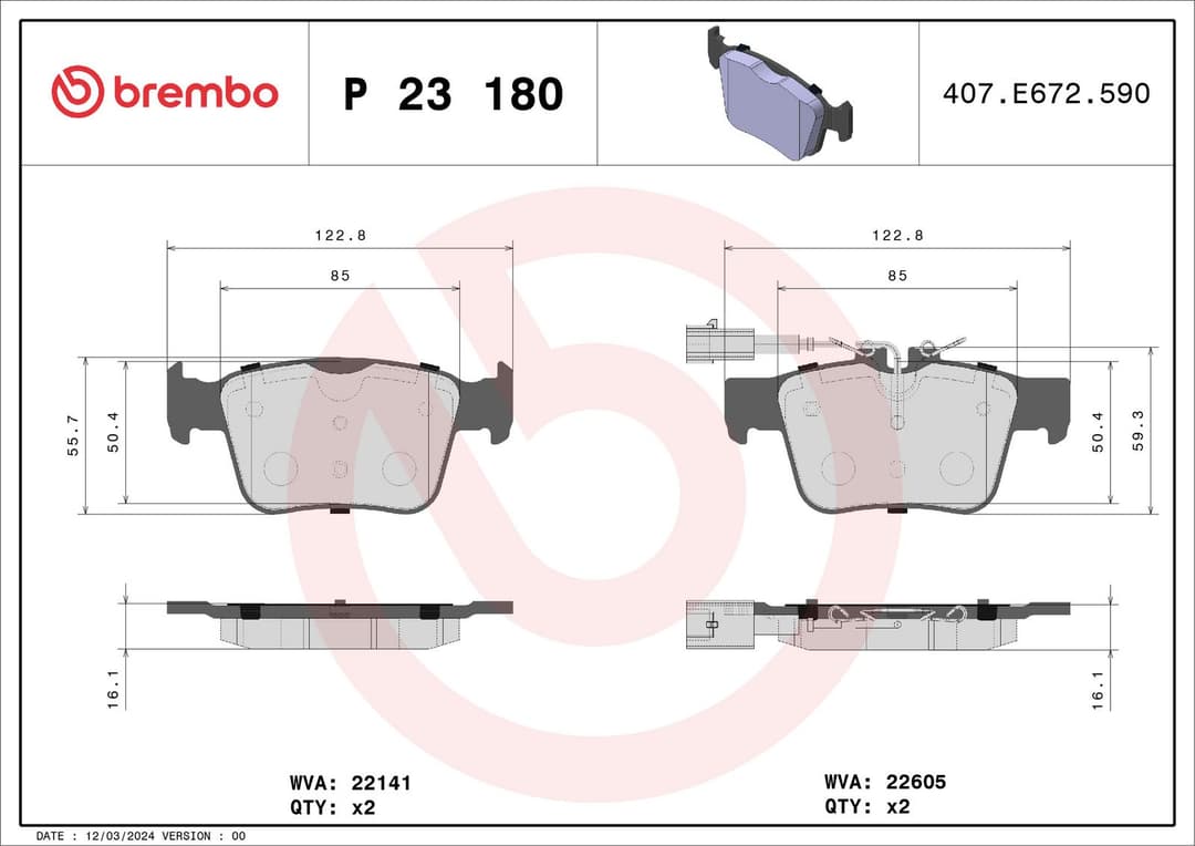 set placute frana,frana disc BREMBO P 23 180
