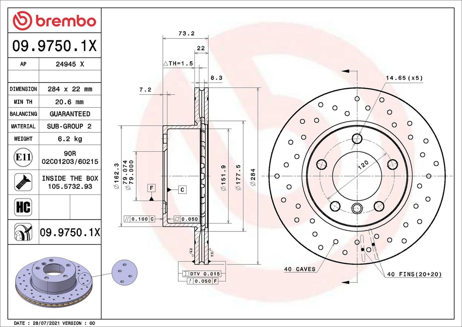 Disc frana BREMBO 09.9750.1X