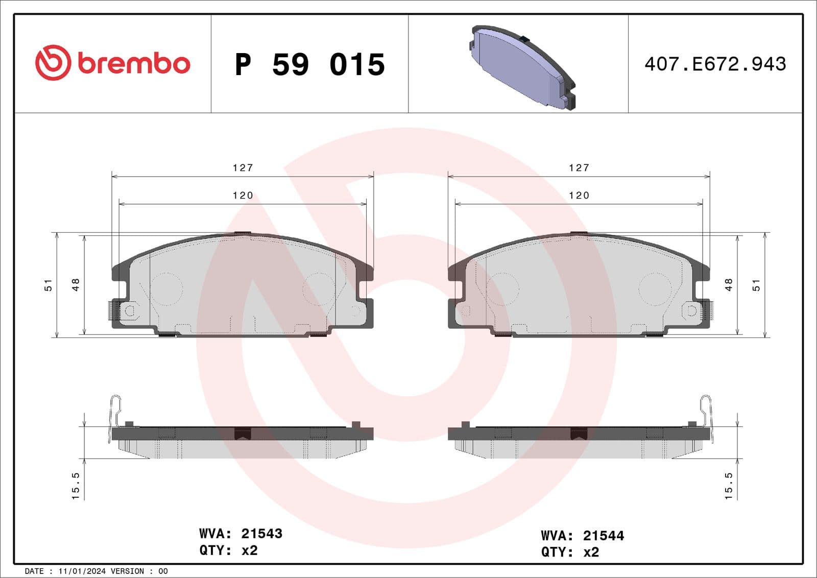 set placute frana,frana disc BREMBO P 59 015