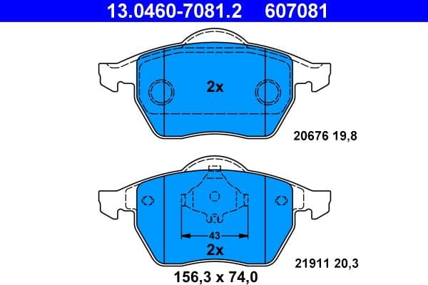 set placute frana,frana disc ATE 13.0460-7081.2