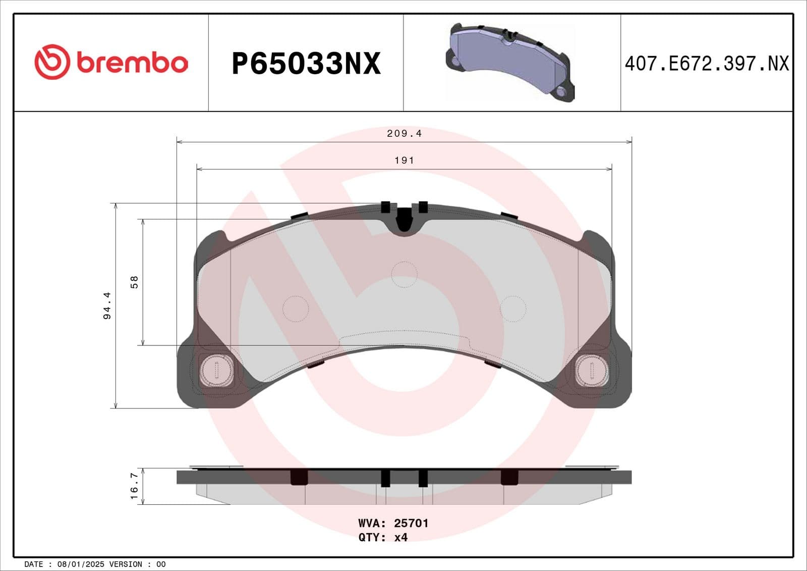 set placute frana,frana disc BREMBO P65033NX