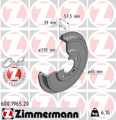 Tambur frana ZIMMERMANN COAT Z 600.1965.20