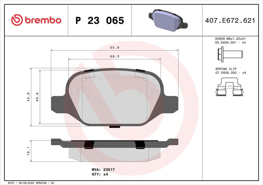 set placute frana,frana disc BREMBO P 23 065