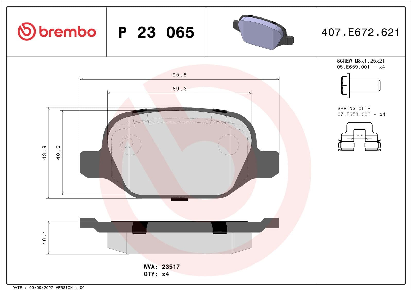 set placute frana,frana disc BREMBO P 23 065