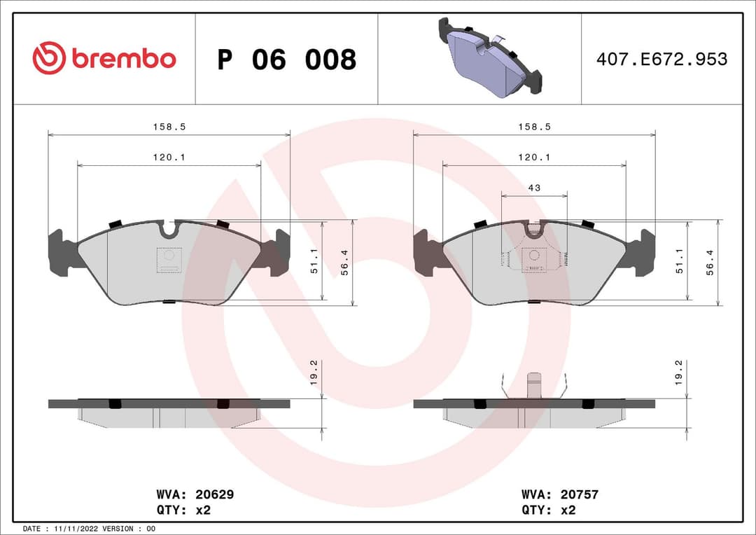 set placute frana,frana disc BREMBO P 06 008