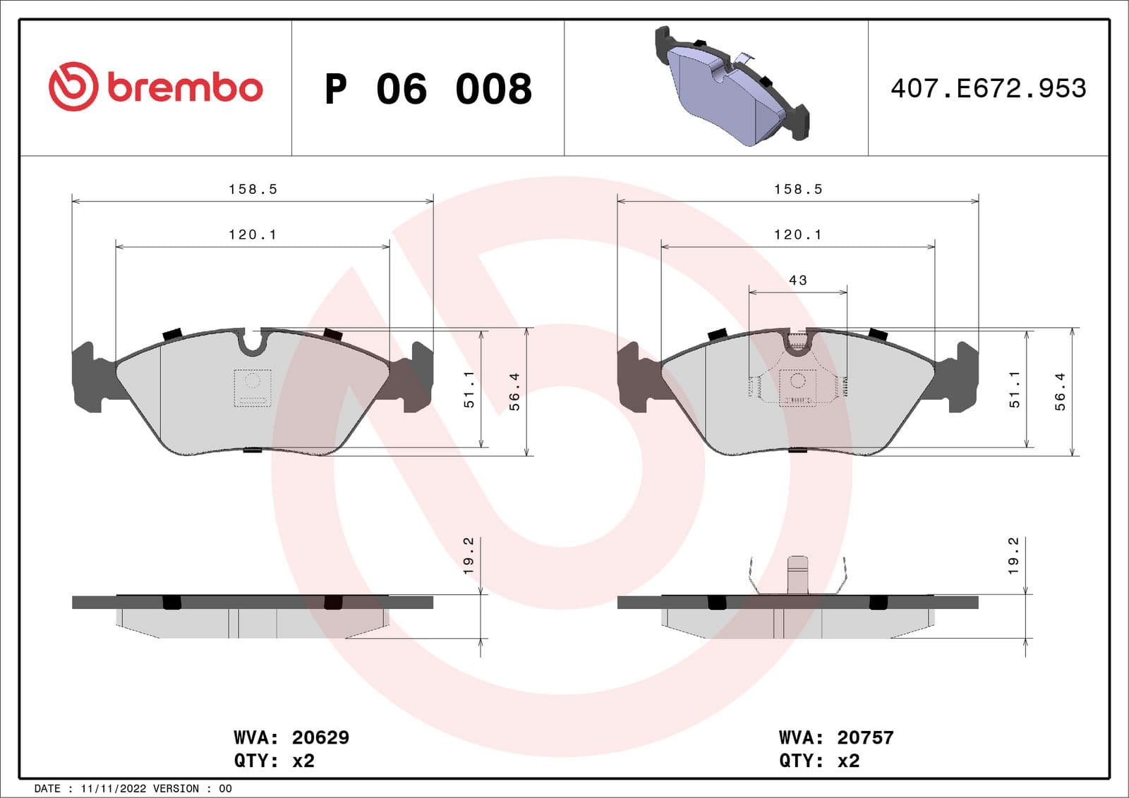 set placute frana,frana disc BREMBO P 06 008