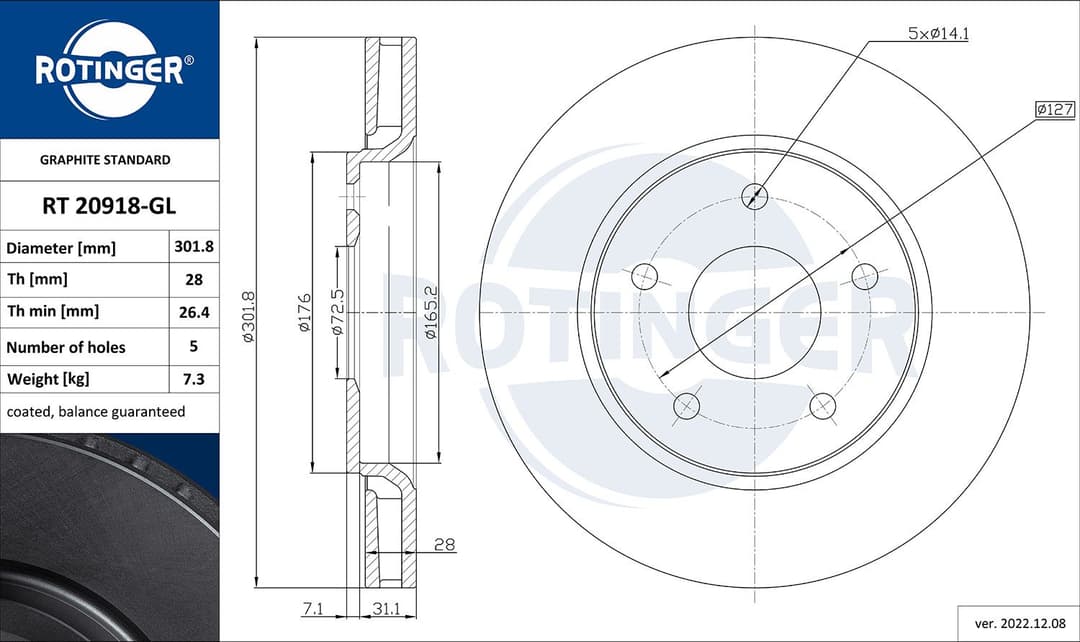Disc frana ROTINGER RT 20918-GL