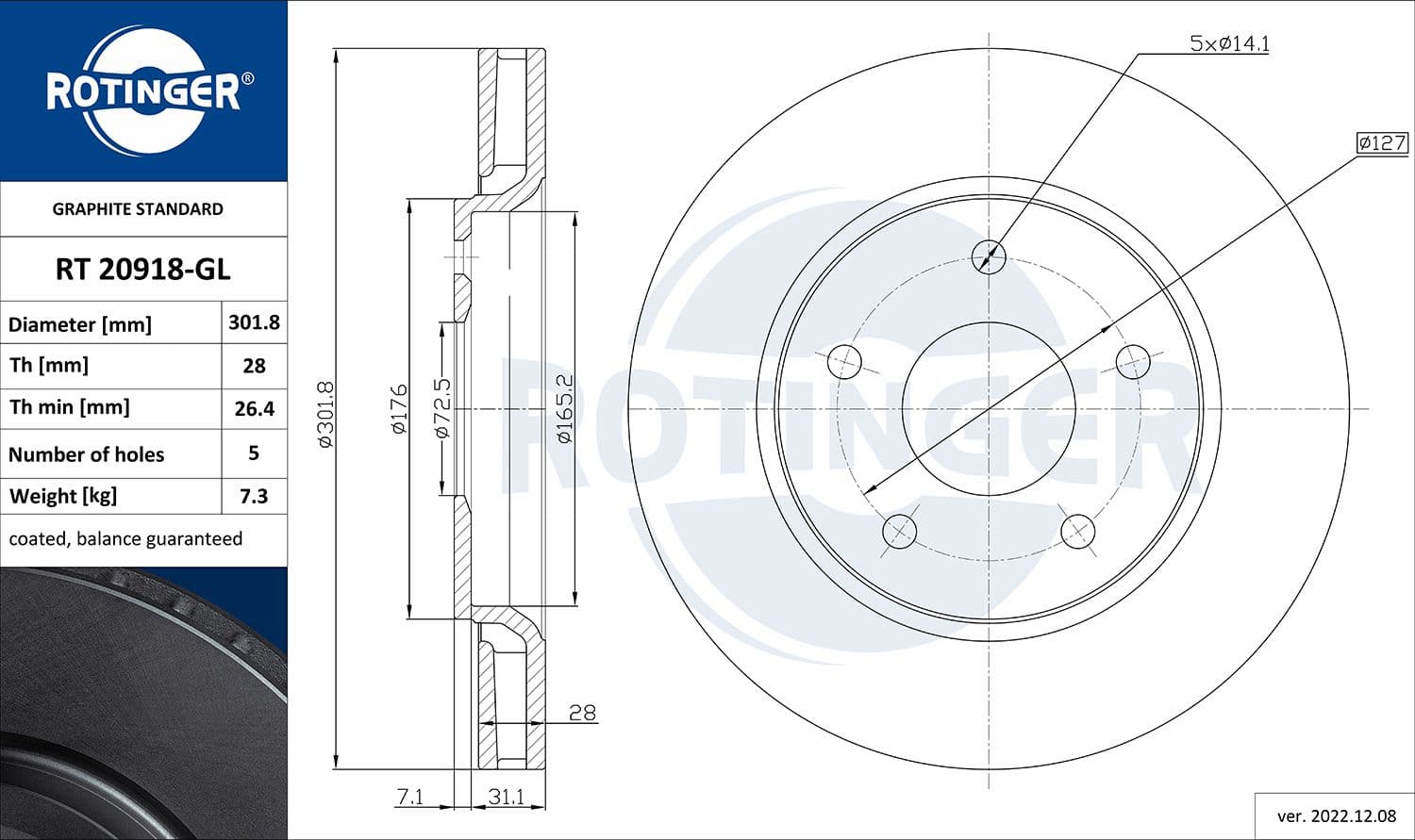 Disc frana ROTINGER RT 20918-GL
