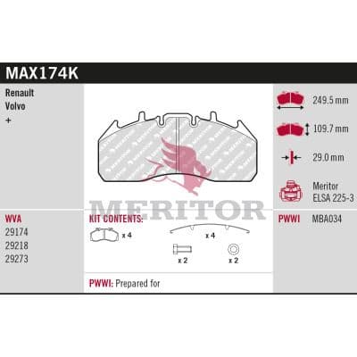 set placute frana,frana disc MERITOR BRAKE PAD KIT MAX174K