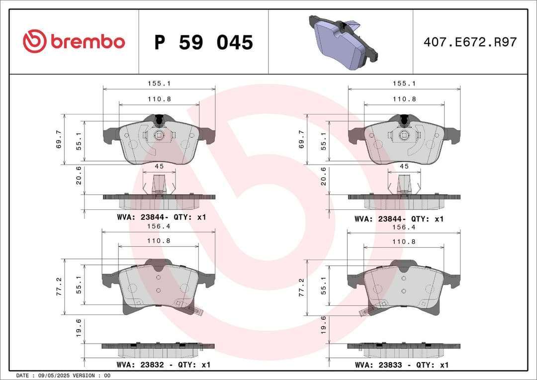 set placute frana,frana disc BREMBO XTRA LINE P 59 045X