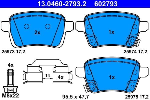set placute frana,frana disc ATE 13.0460-2793.2