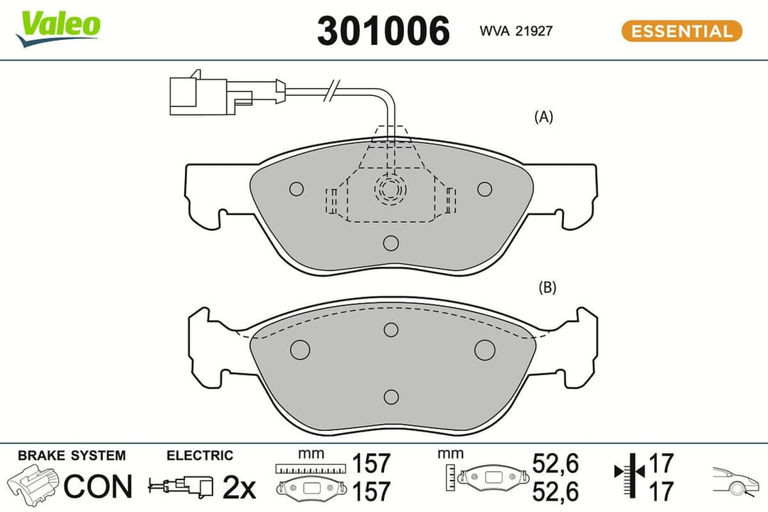 set placute frana,frana disc VALEO ESSENTIAL 301006