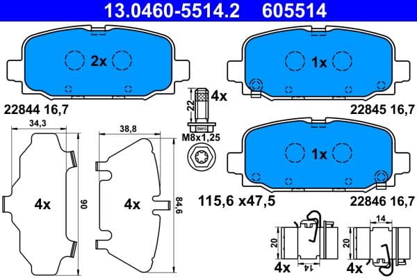 set placute frana,frana disc ATE 13.0460-5514.2