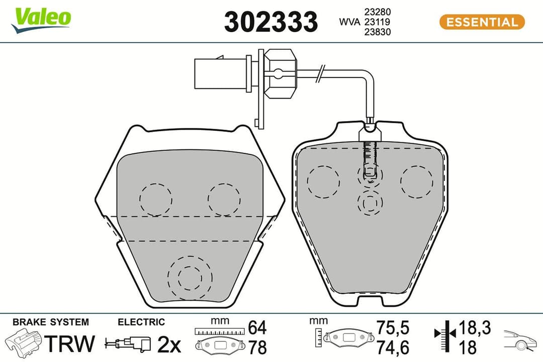 set placute frana,frana disc VALEO ESSENTIAL 302333