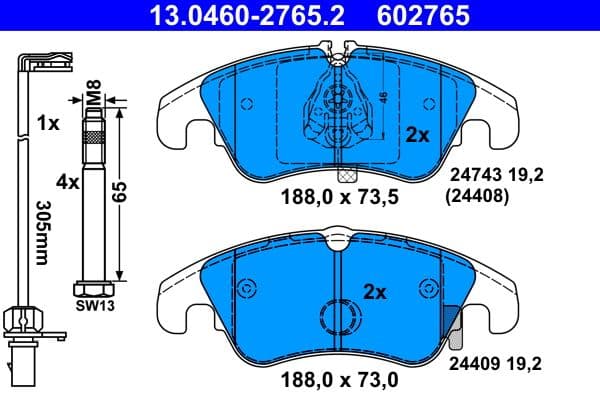 set placute frana,frana disc ATE 13.0460-2765.2